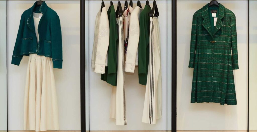 Three sections of a wardrobe display