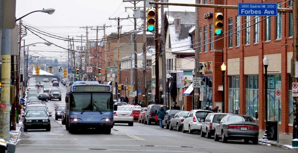 A city street scene on Forbes Ave
